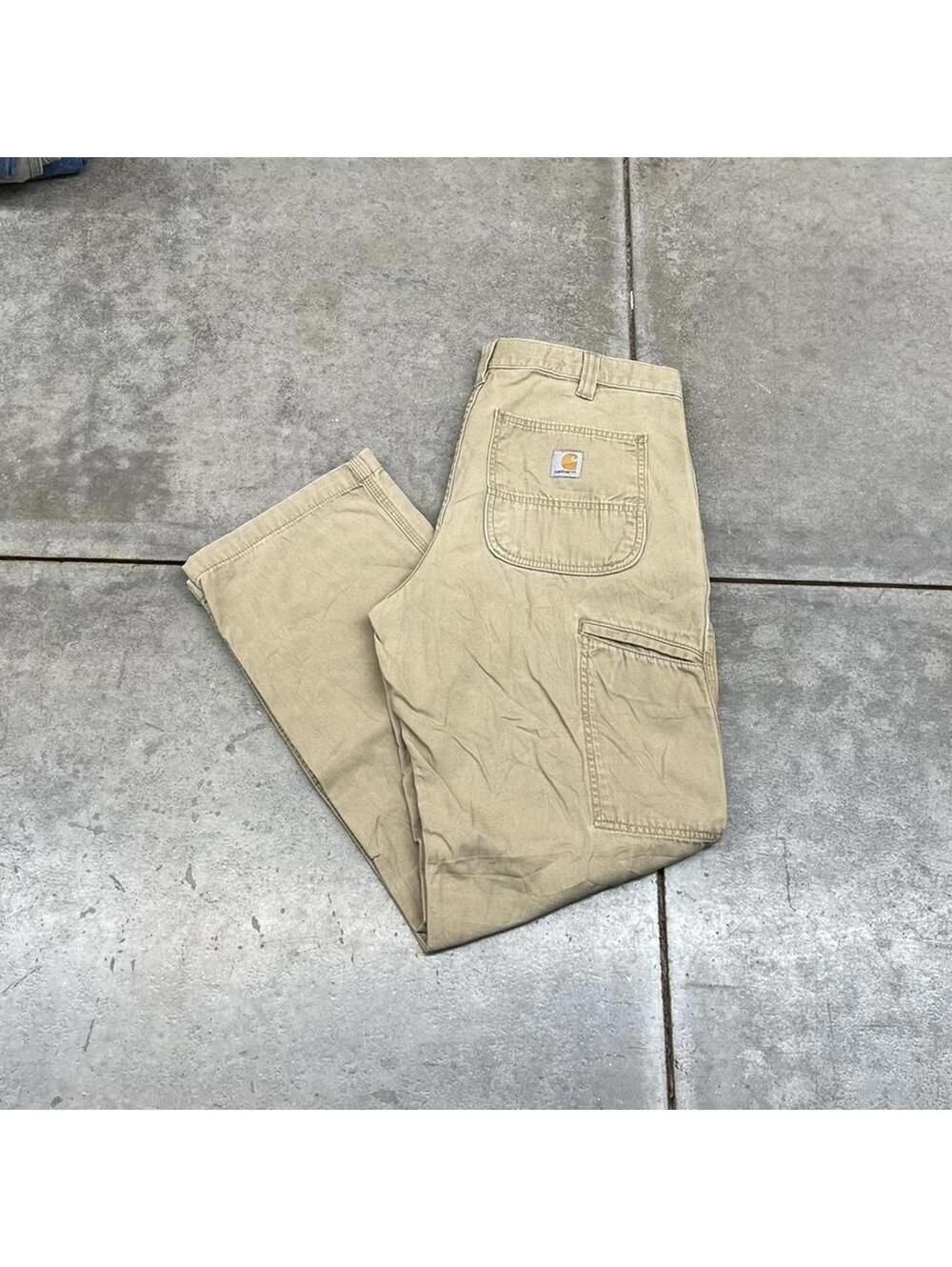 vintage carhartt beige relaxed baggy fit cargo pants size 34 x 32